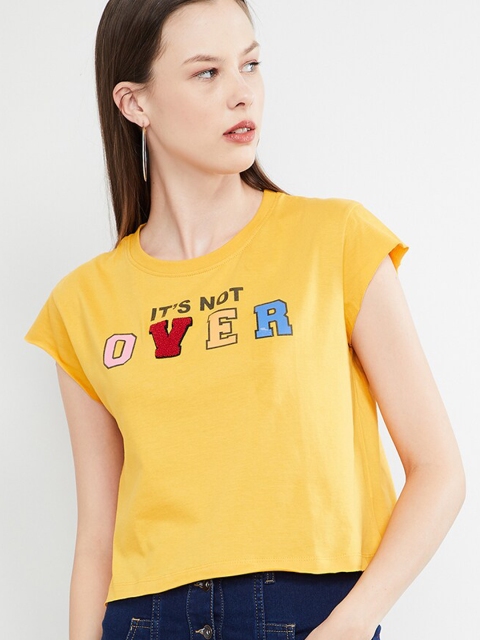 

max Women Yellow Printed Round Neck T-shirt