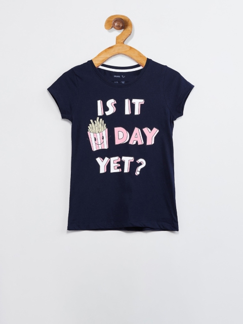 

max Girls Navy Blue Printed Top