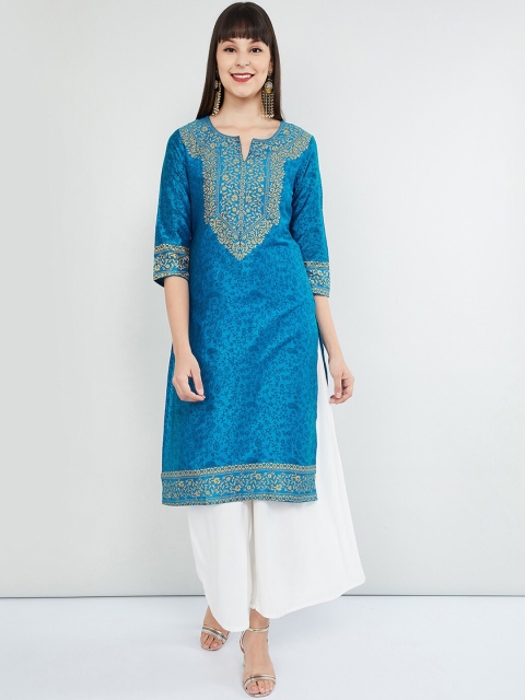 

max Women Blue Printed Straight Kurta