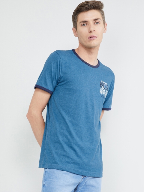 max Men Blue Solid Round Neck T-shirt