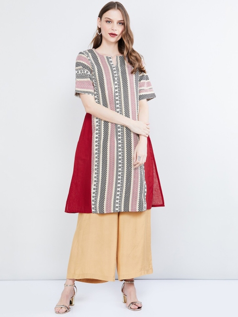 max Women Off-White & Red Printed Straight Kurta