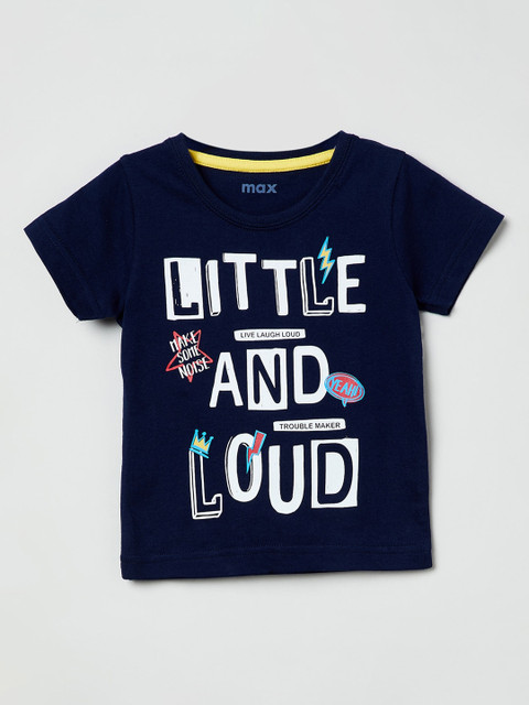 

max Boys Navy Blue Printed Round Neck T-shirt
