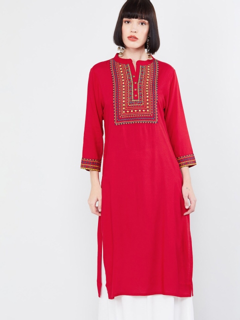 

max Women Red Yoke Design Straight Kurta