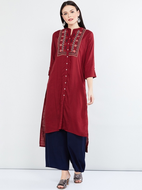 

max Women Maroon Embroidered Straight Kurta
