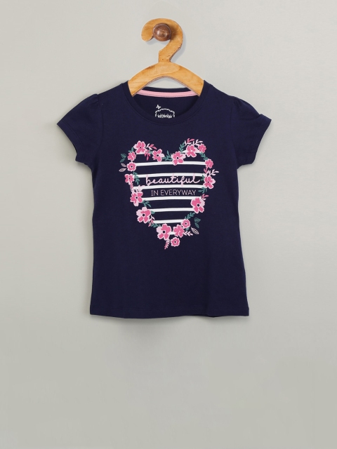 

max Girls Blue Printed Round Neck T-shirt