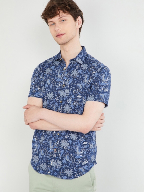 

max Men Blue & Grey Slim Fit Floral Printed Casual Shirt
