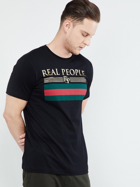 max Men Black Printed Round Neck T-shirt