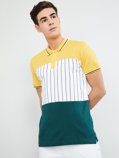 

max Men Yellow & White Colourblocked Polo Collar T-shirt