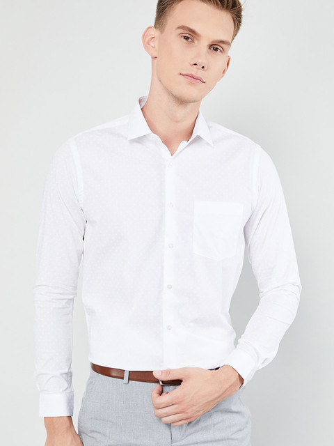 

max Men White Slim Fit Self Design Formal Shirt