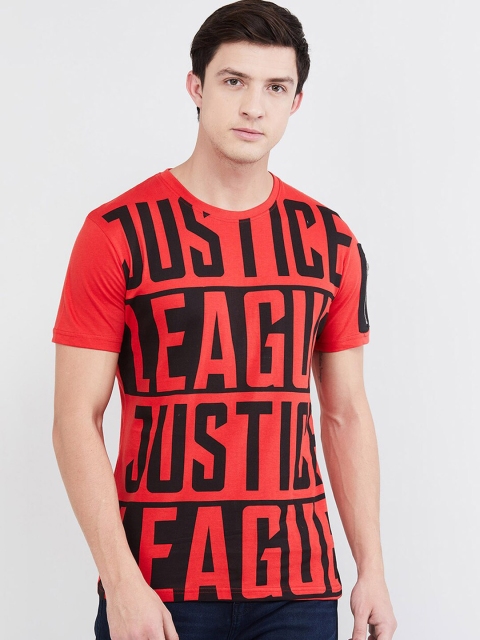 max Men Red & Black Justice League Printed Round Neck T-shirt