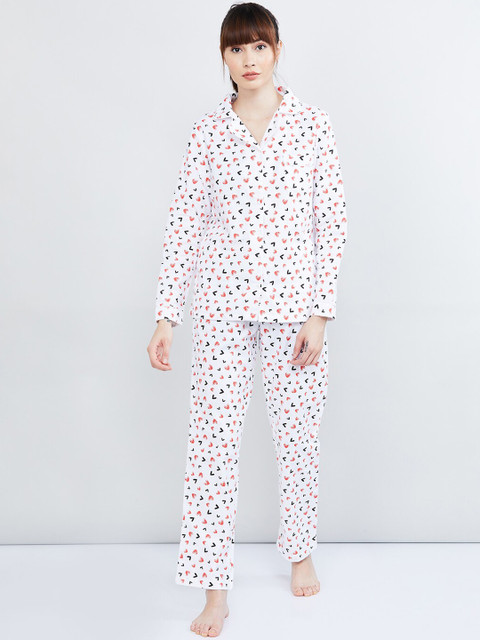

max Women White & Red Printed Night Suit