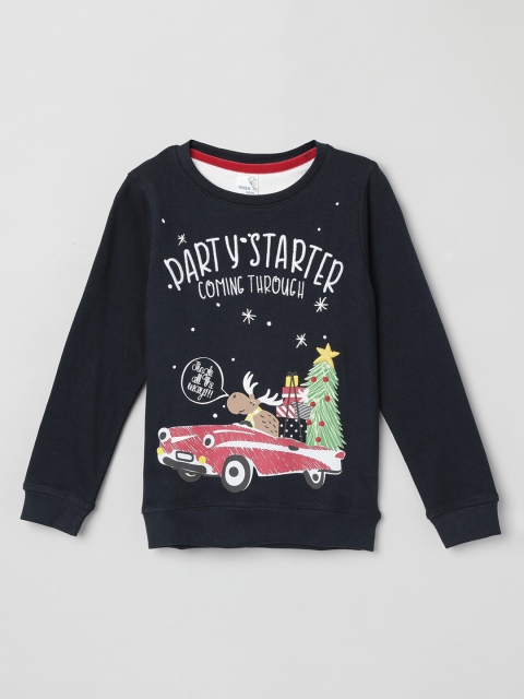 max Boys Navy Blue Printed Sweatshirt