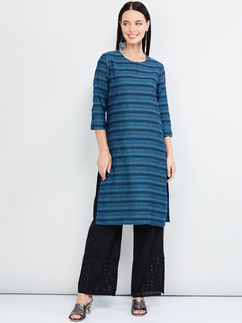 

max Women Blue & White Striped Straight Kurta