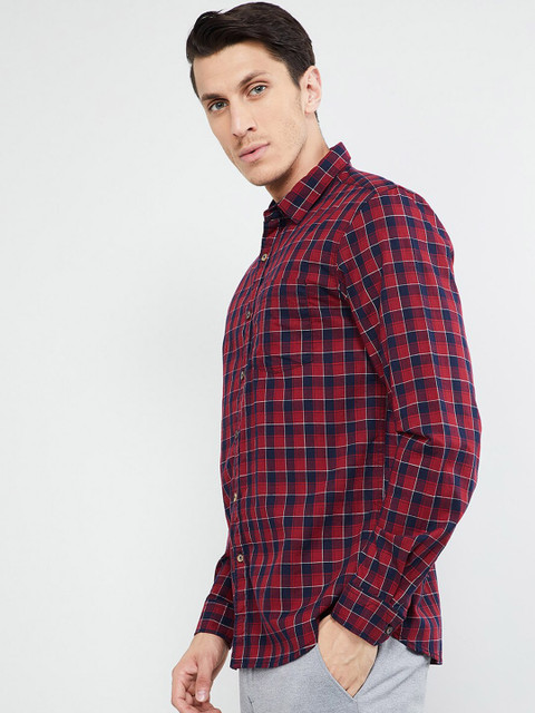 

max Men Maroon & Blue Slim Fit Checked Casual Shirt