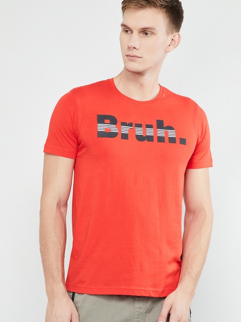 max Men Red & Grey Printed Round Neck Slim Fit T-shirt
