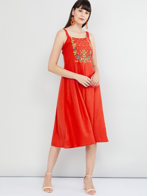 

max Women Orange Embroidered A-Line Dress