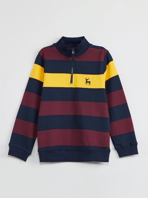 

max Boys Burgundy & Navy Blue Striped Sweatshirt