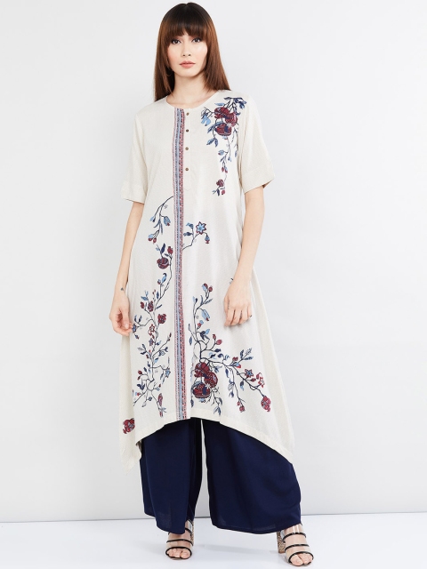 

max Women Off-White Printed Straight Kurta