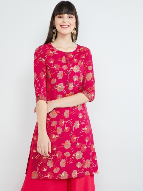 

max Women Fuchsia & Gold Floral Print Straight Kurta