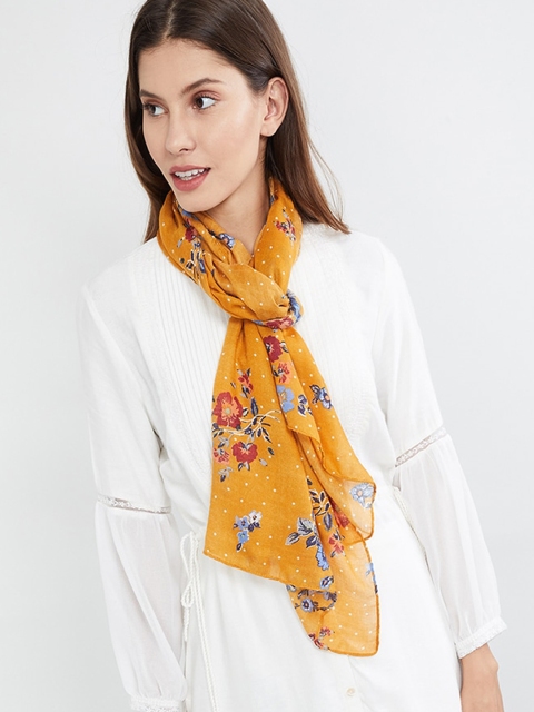 

max Women Mustard Yellow & Maroon Printed Scarf