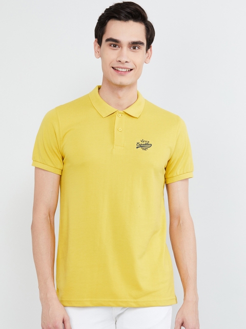 

max Men Yellow Solid Polo Collar T-shirt