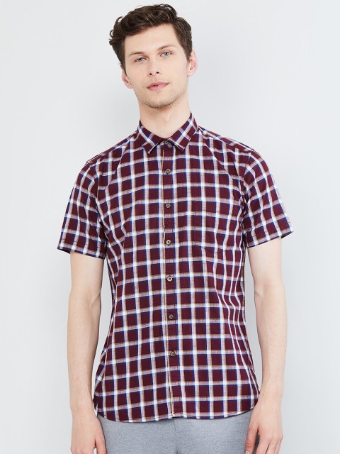 

max Men Maroon & Off-White Regular Fit Checked Casual Shirt