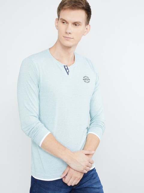 

max Men Green Solid Henley Neck T-shirt