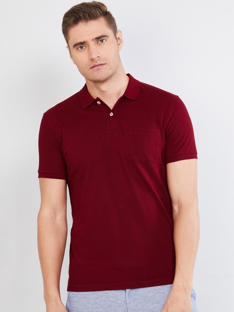 

max Men Maroon Solid Polo Collar T-shirt