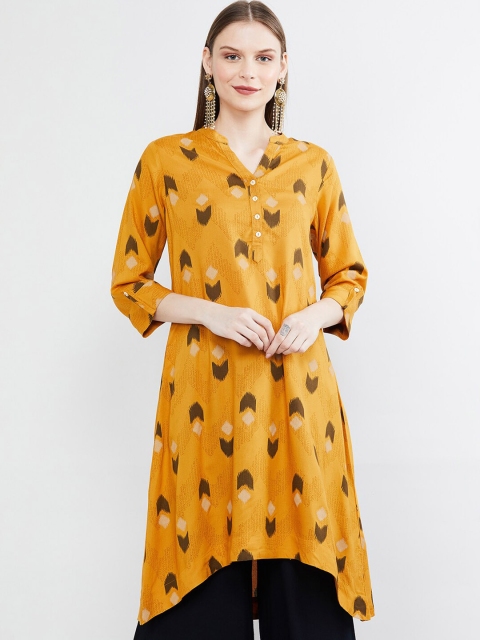 

max Women Mustard Yellow Printed Straight Kurta