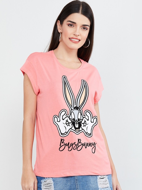 

max Women Pink Printed Round Neck T-shirt