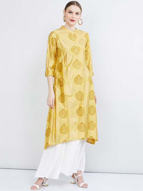 

max Women Yellow Printed A-Line Kurta