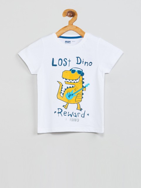 

max Boys White Printed Round Neck T-shirt