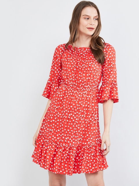 

max Women Red Floral Printed Fit and Flare Dress