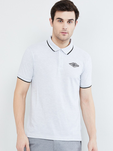 

max Men White Solid Polo Collar T-shirt