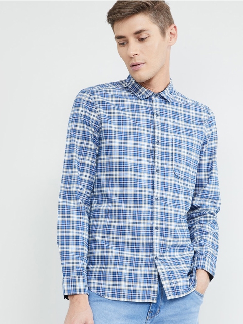 

max Men Blue Slim Fit Checked Casual Shirt