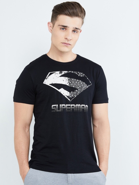 

max Men Black Superman Printed Round Neck T-shirt
