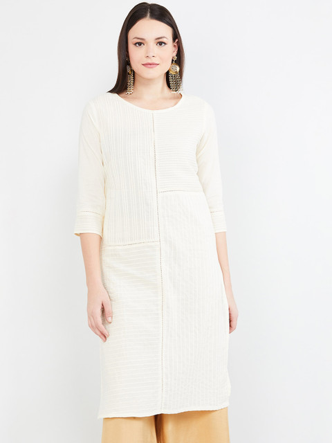 

max Women Off-White Striped Straight Kurta