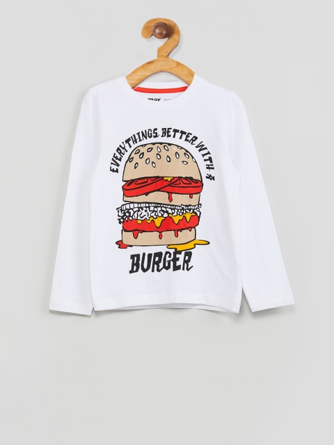 

max Boys White & Beige Printed Round Neck T-shirt
