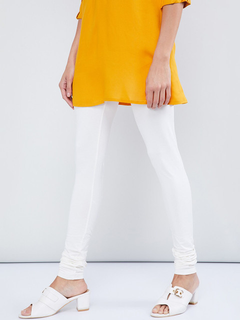 

MAX Women Off-White Solid Churidar Leggings