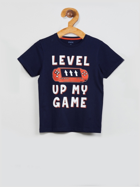 

max Boys Navy Blue Printed Round Neck T-shirt