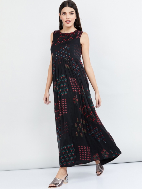 

max Women Black Printed Maxi Dress