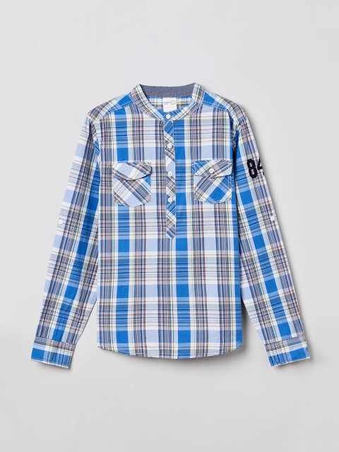 

max Boys Blue & Off-White Regular Fit Checked Casual Shirt