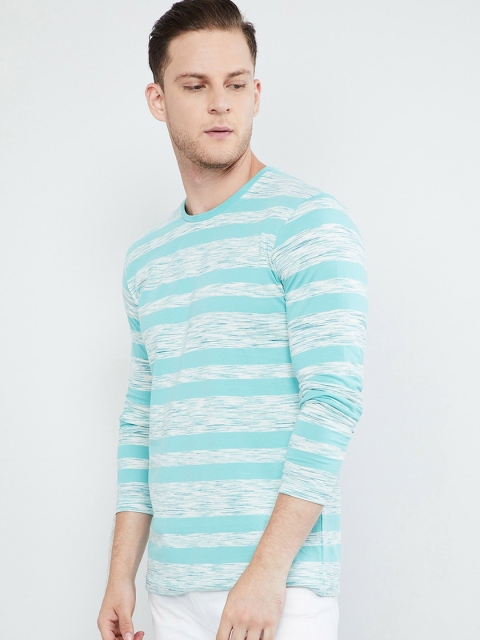 max Men Blue Striped Round Neck T-shirt