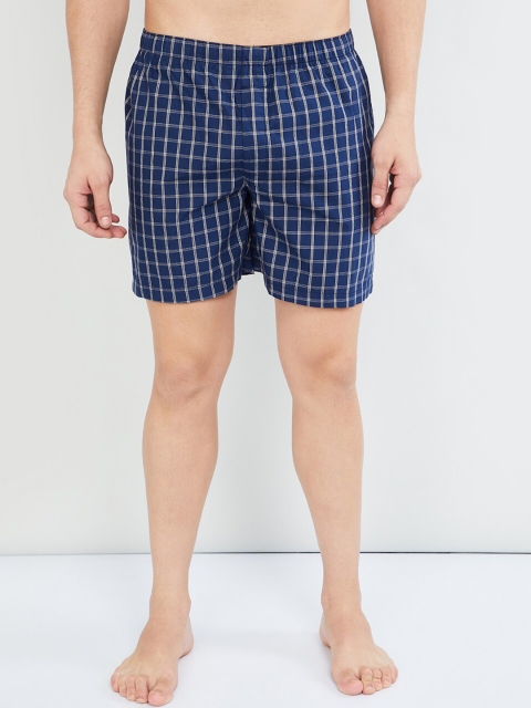 

max Men Blue & White Checked Boxers VKMWI19BX22