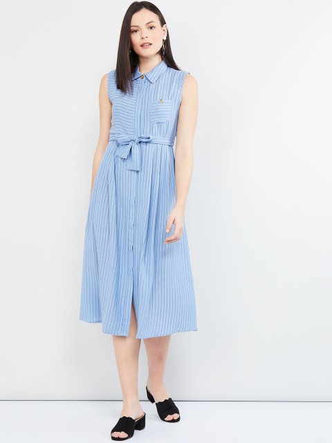 

max Women Blue Striped Shirt Dress