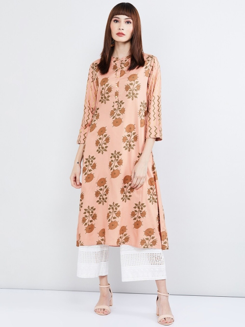 

max Women Peach-Coloured Printed A-Line Kurta