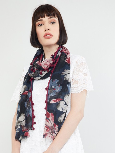 

max Women Navy Blue & Off-White Floral Printed Scarf