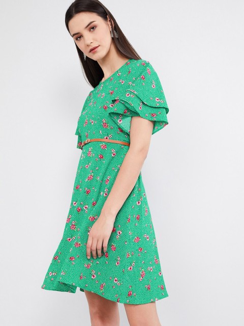 

max Women Green & Pink Printed A-Line Dress