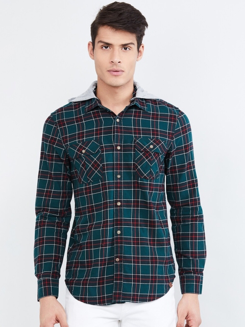 

max Men Green & Maroon Regular Fit Checked Casual Shirt