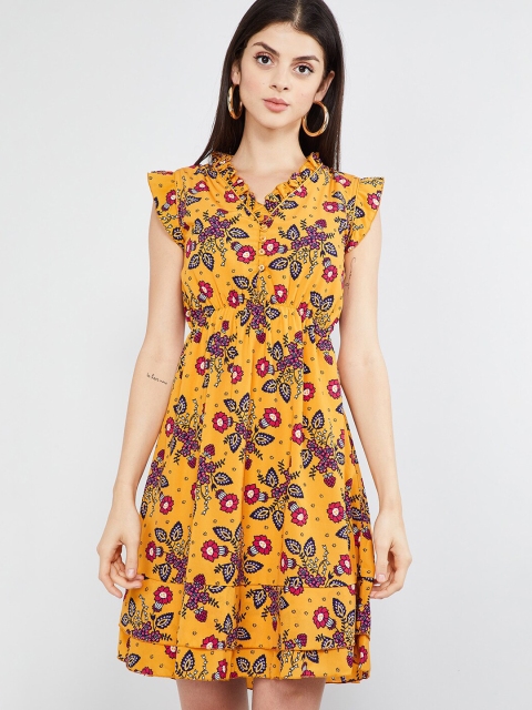 

max Women Yellow Printed Fit and Flare Dress